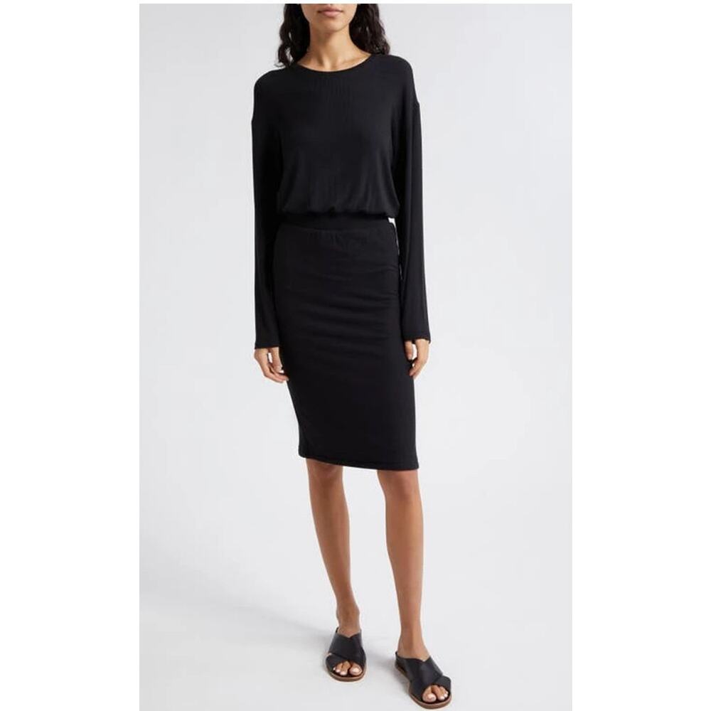 ATM Anthony Thomas Melillo Cinched Waist Long Sleeve Rib Dress Black. Size XL